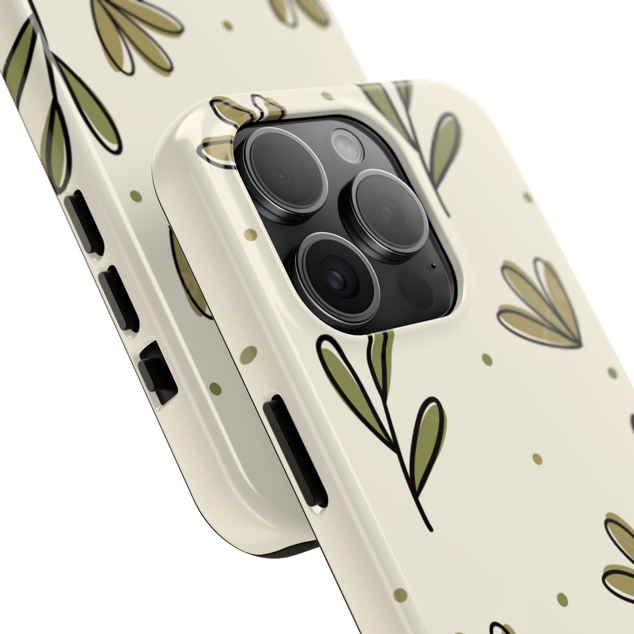 Green Botanical Pattern Phone Case | Olive Leaf Tough Phone Case