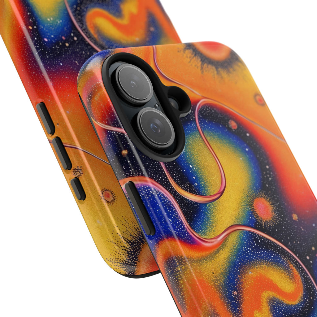 Abstract Swirl Tough Phone Case — Psychedelic Orange & Blue Galaxy Design