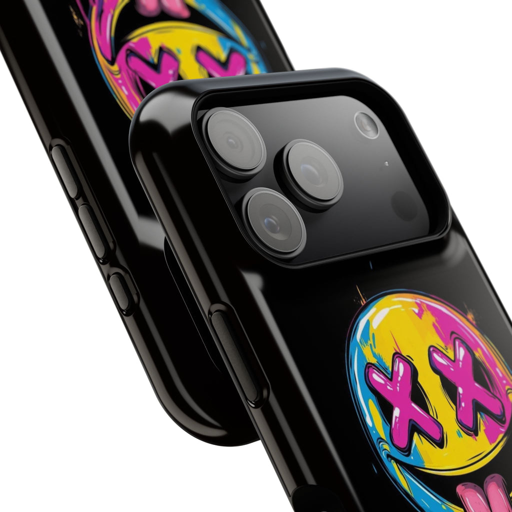 Impact-Resistant Phone Case — Neon Drip Smiley with Tongue Out