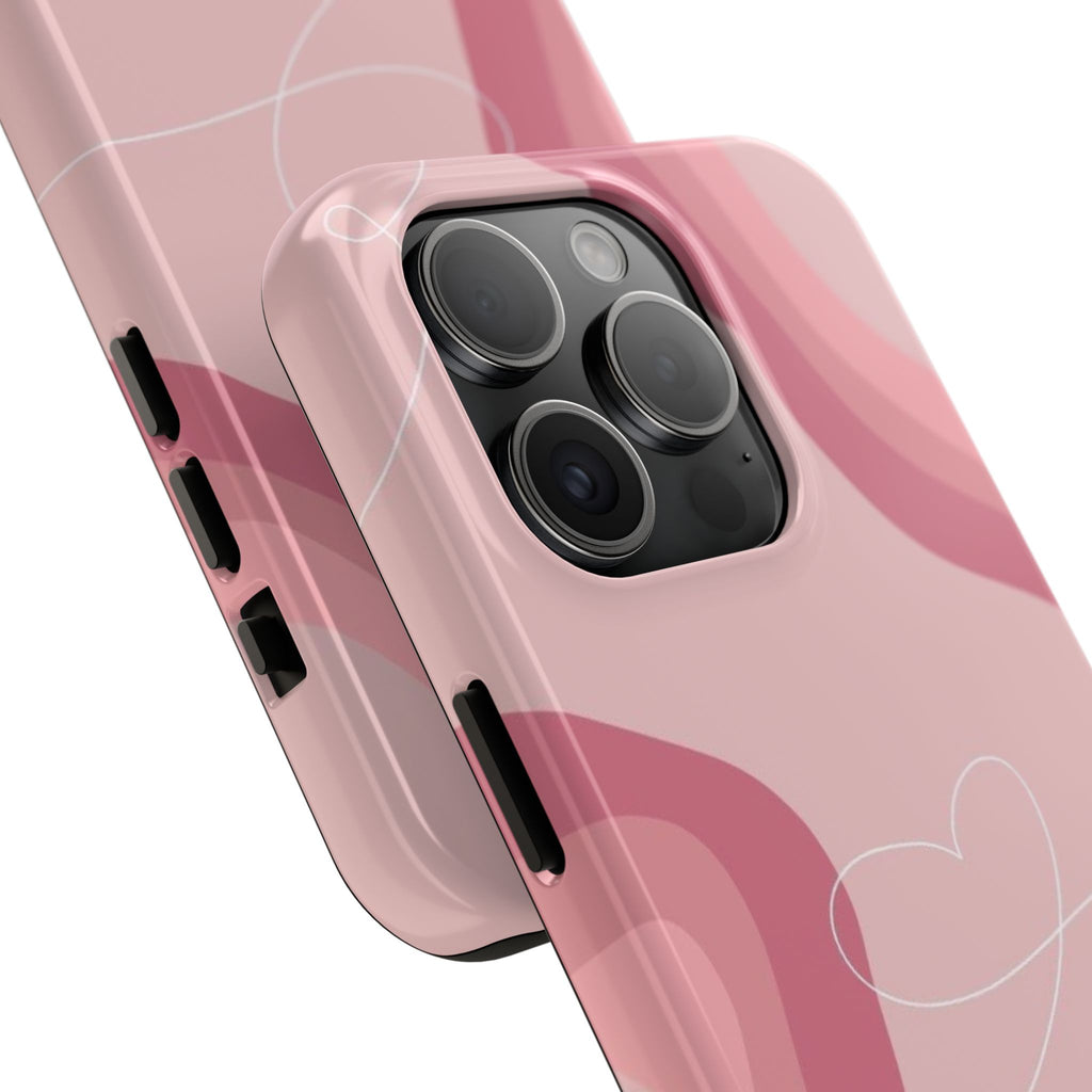 Pink Abstract Waves Heart line art Phone Case | Tough Phone Case