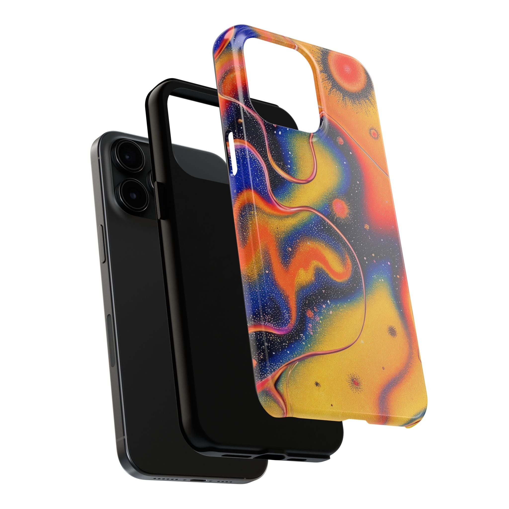 Abstract Swirl Tough Phone Case — Psychedelic Orange & Blue Galaxy Design