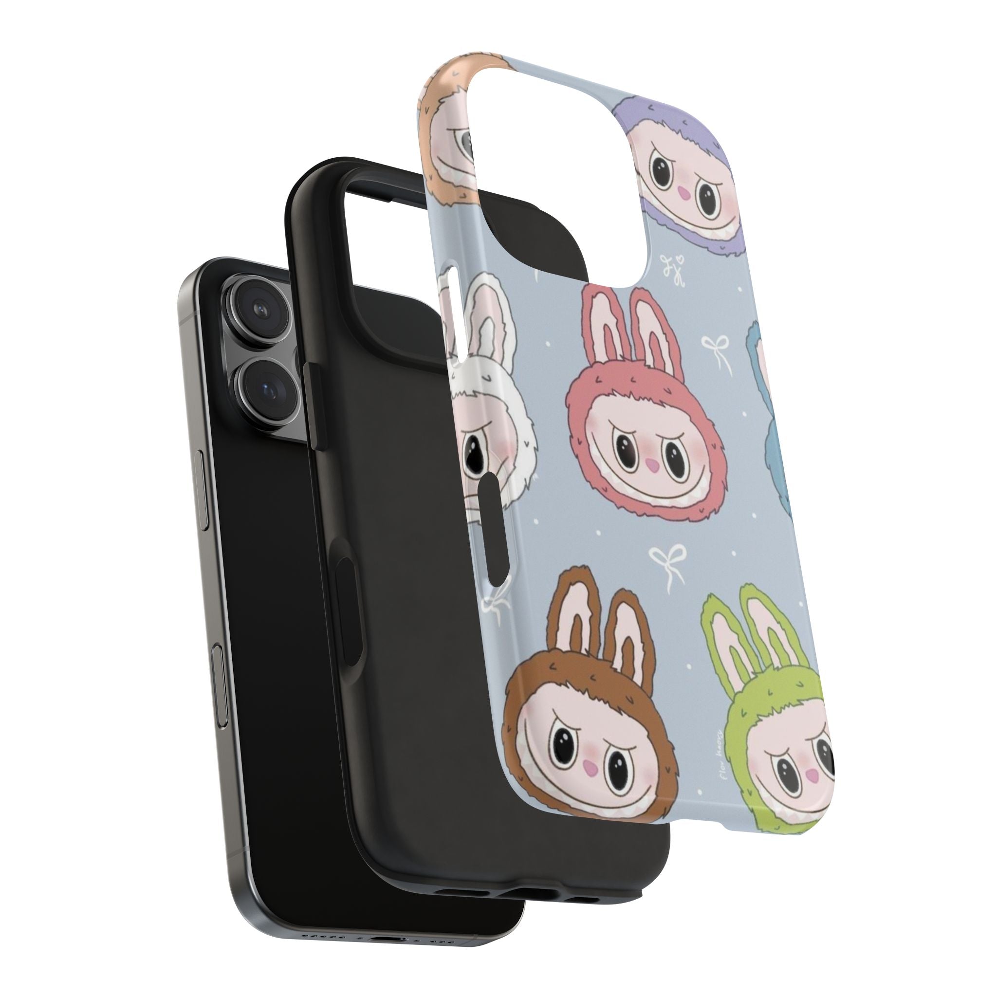 Kawaii Bunny Hood Faces Phone Case | Cute Pattern Pastel Protective Case