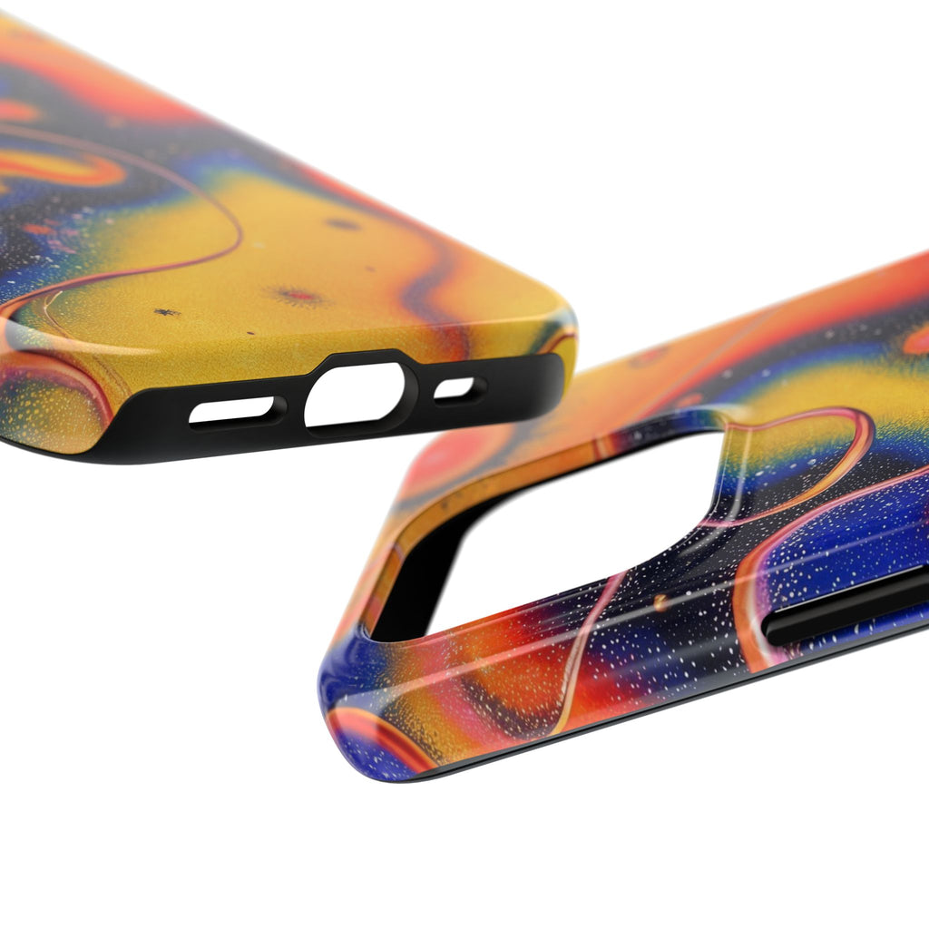 Abstract Swirl Tough Phone Case — Psychedelic Orange & Blue Galaxy Design