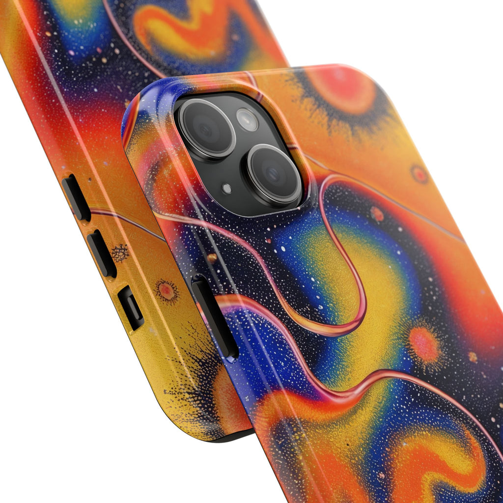 Abstract Swirl Tough Phone Case — Psychedelic Orange & Blue Galaxy Design