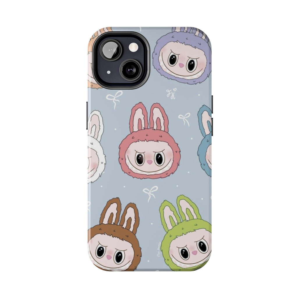 Kawaii Bunny Hood Faces Phone Case | Cute Pattern Pastel Protective Case