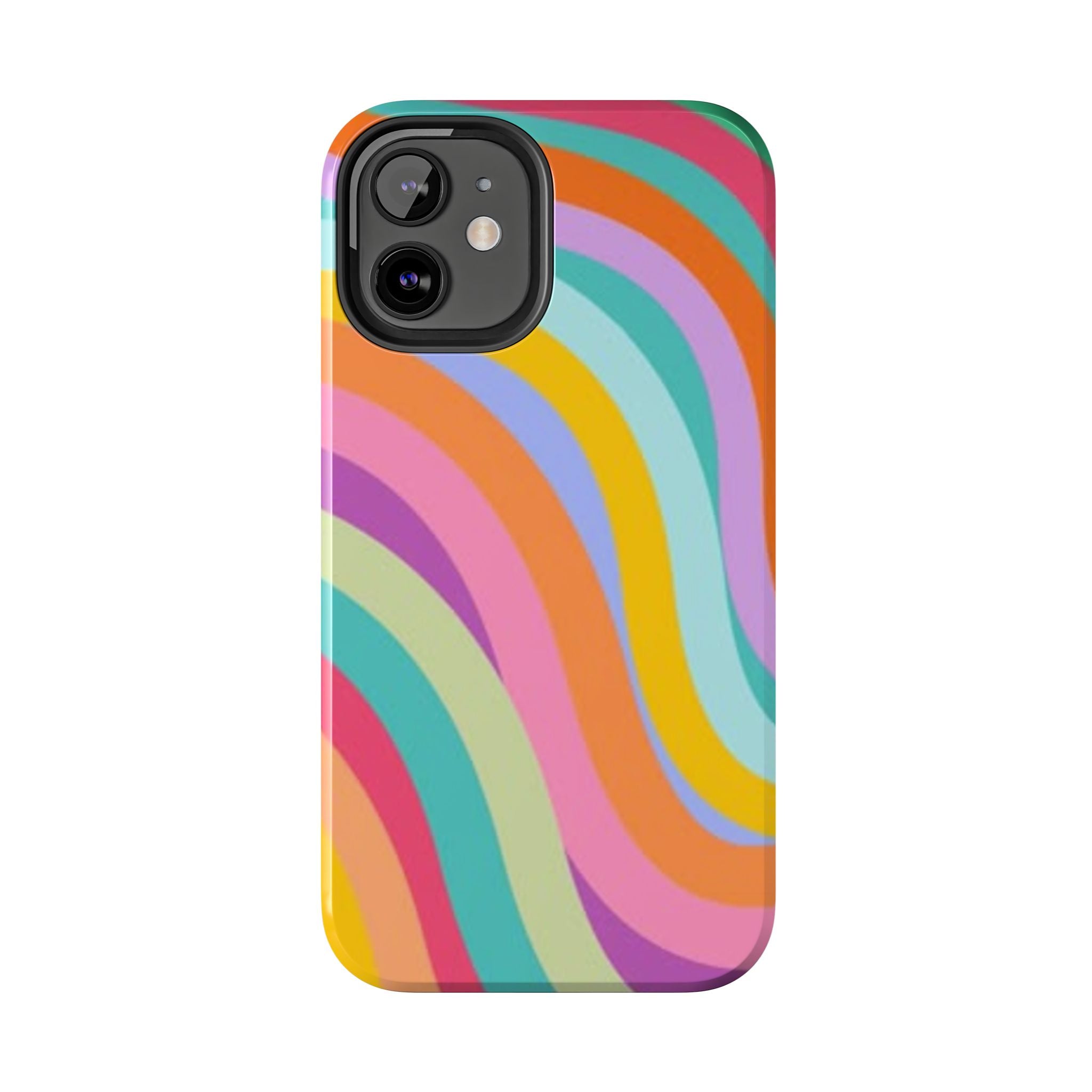 Retro Wavy Rainbow Stripes Phone Case | Colorful Abstract Pattern