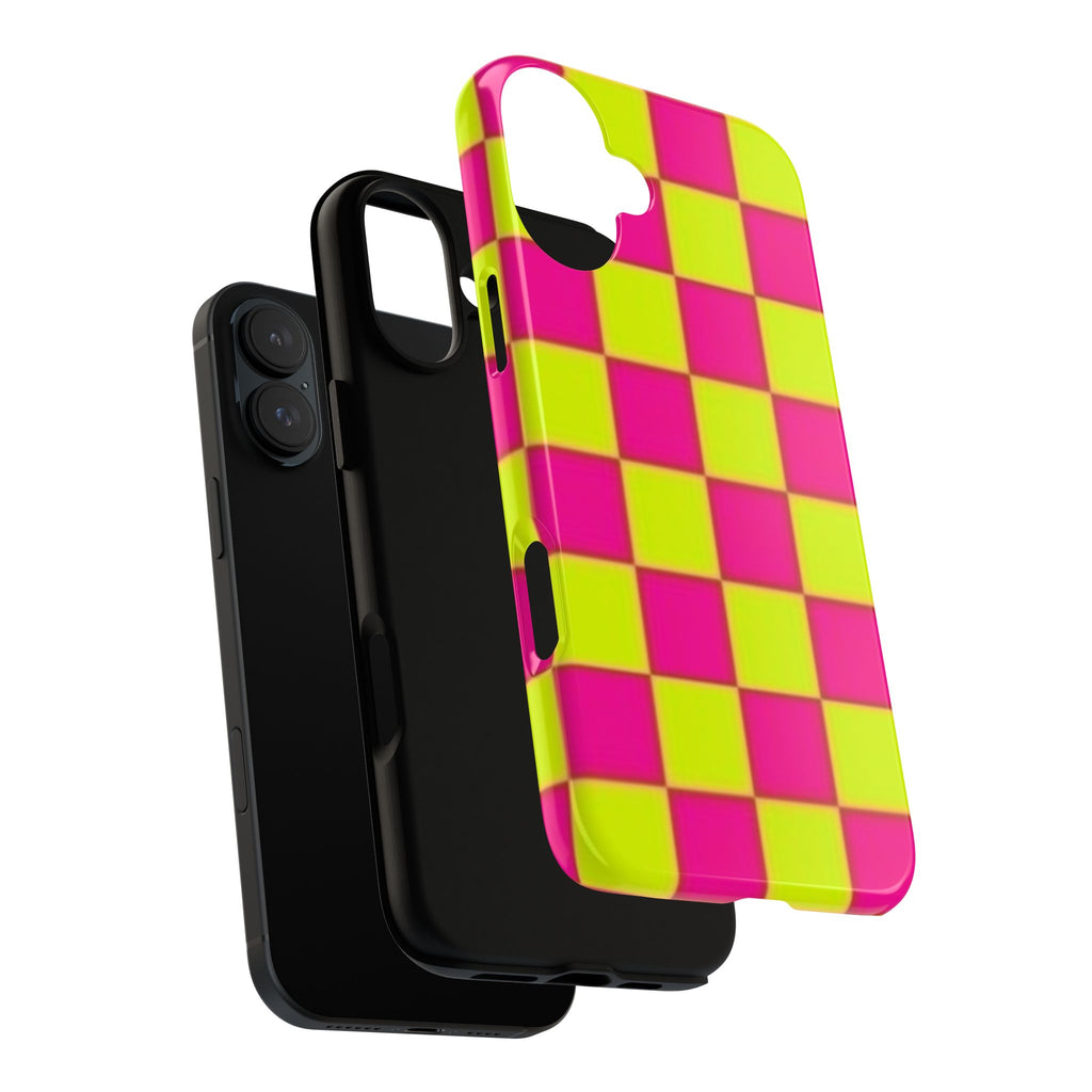 Hot Pink and Neon Yellow Checkerboard Phone Case