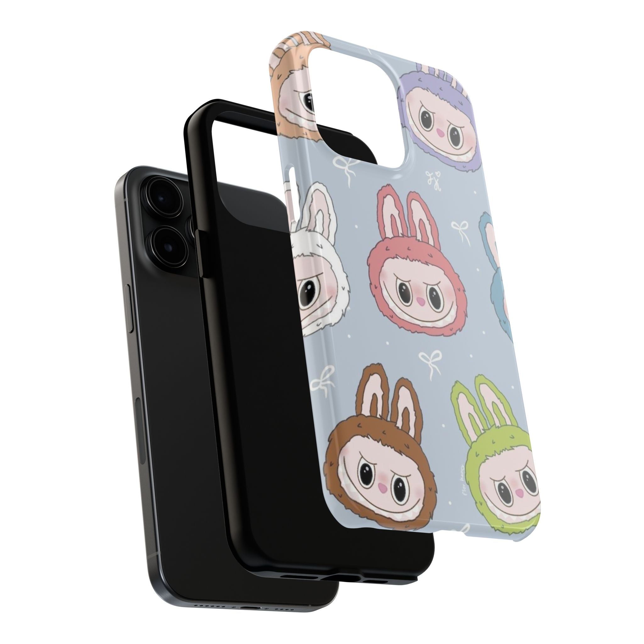 Kawaii Bunny Hood Faces Phone Case | Cute Pattern Pastel Protective Case