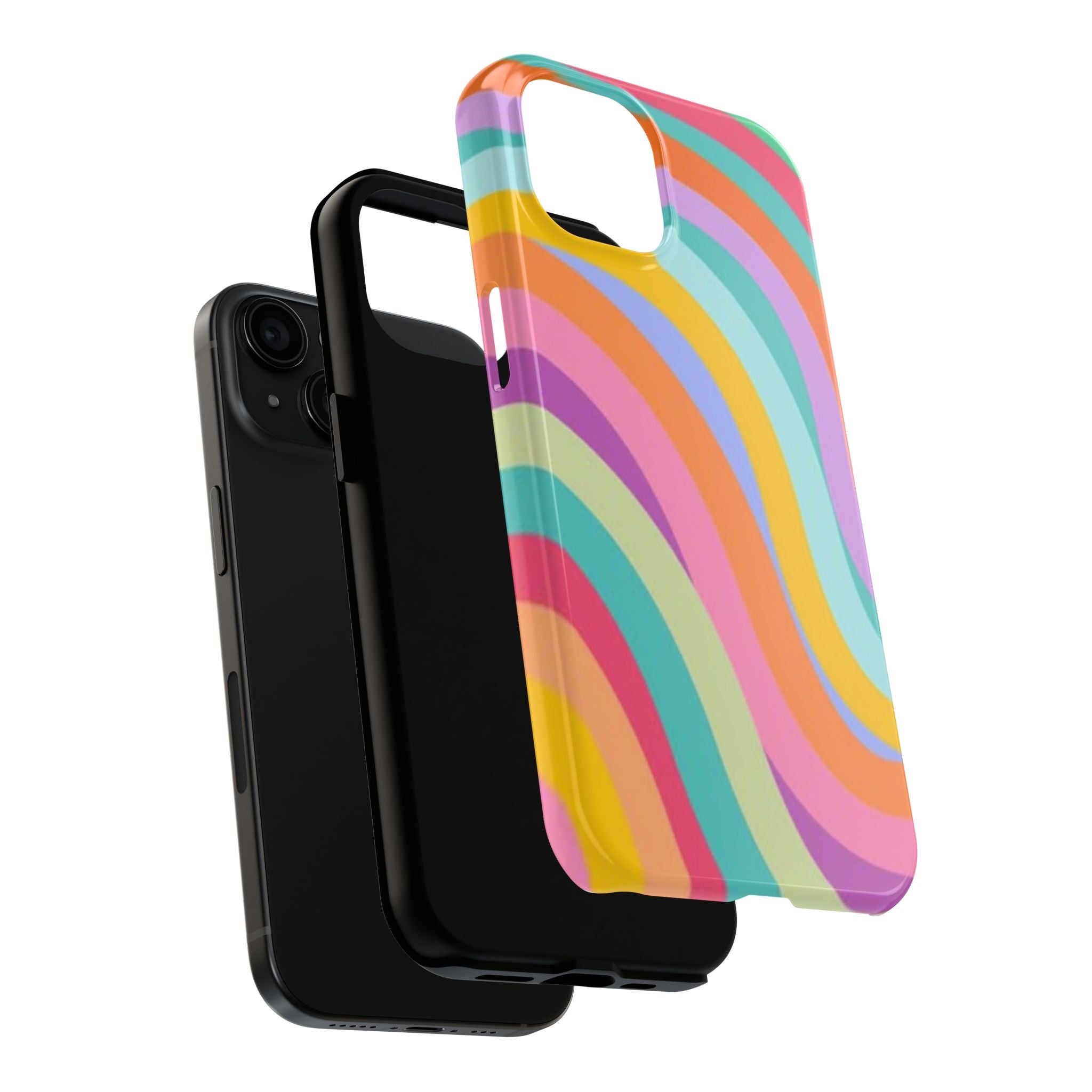 Retro Wavy Rainbow Stripes Phone Case | Colorful Abstract Pattern