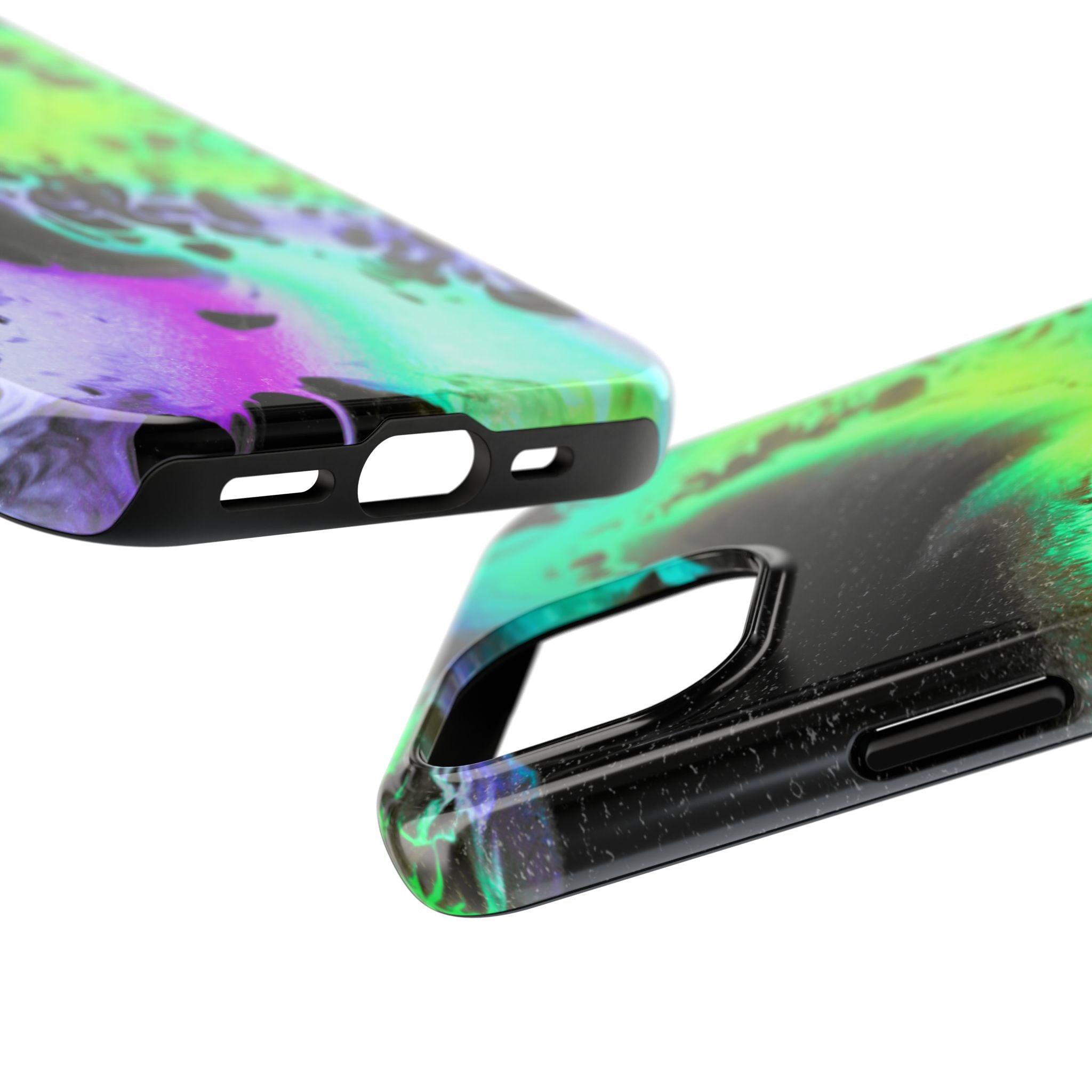 Abstract Neon Swirl Tough Phone Case — Protective iPhone Cover with Green & Purple Marble Design