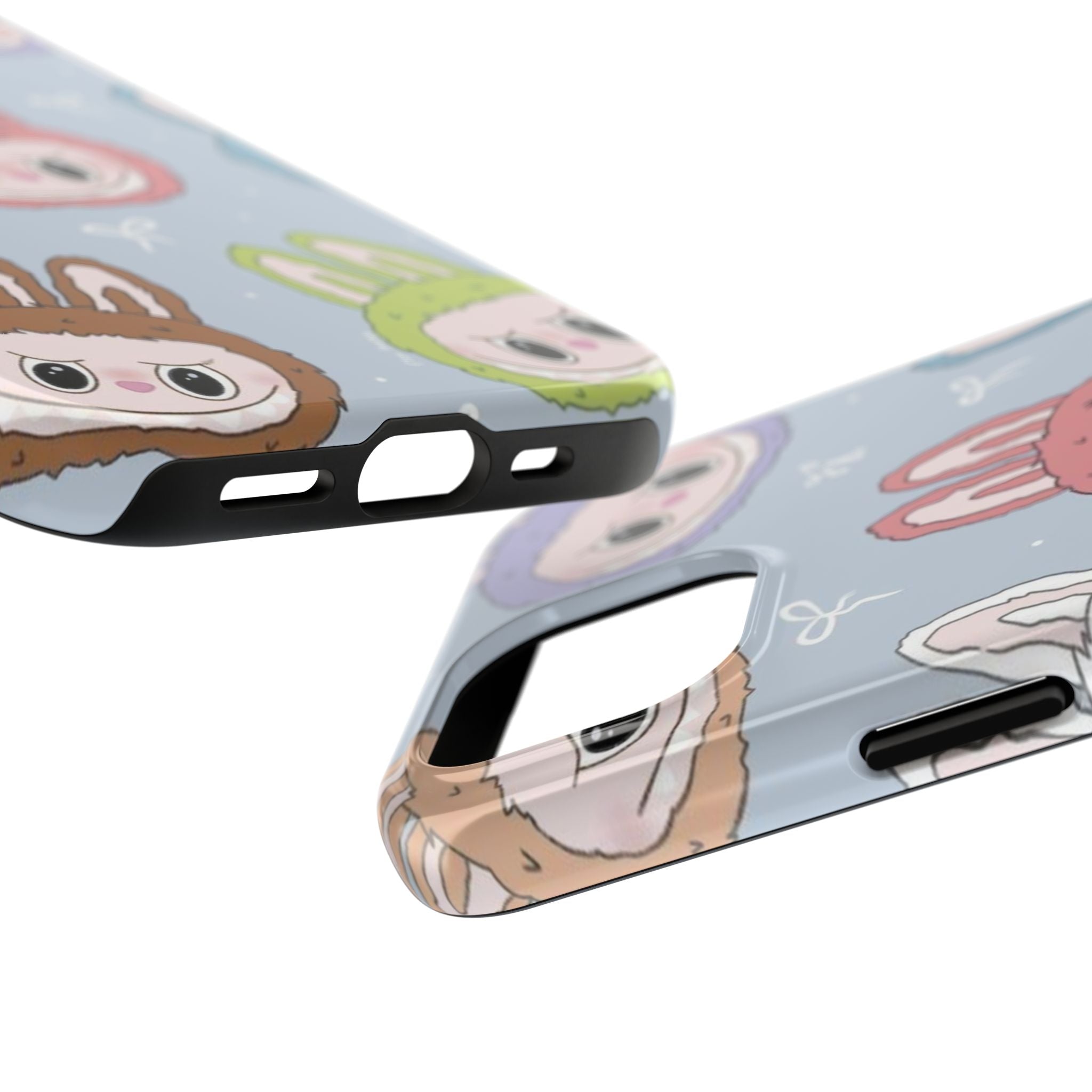 Kawaii Bunny Hood Faces Phone Case | Cute Pattern Pastel Protective Case