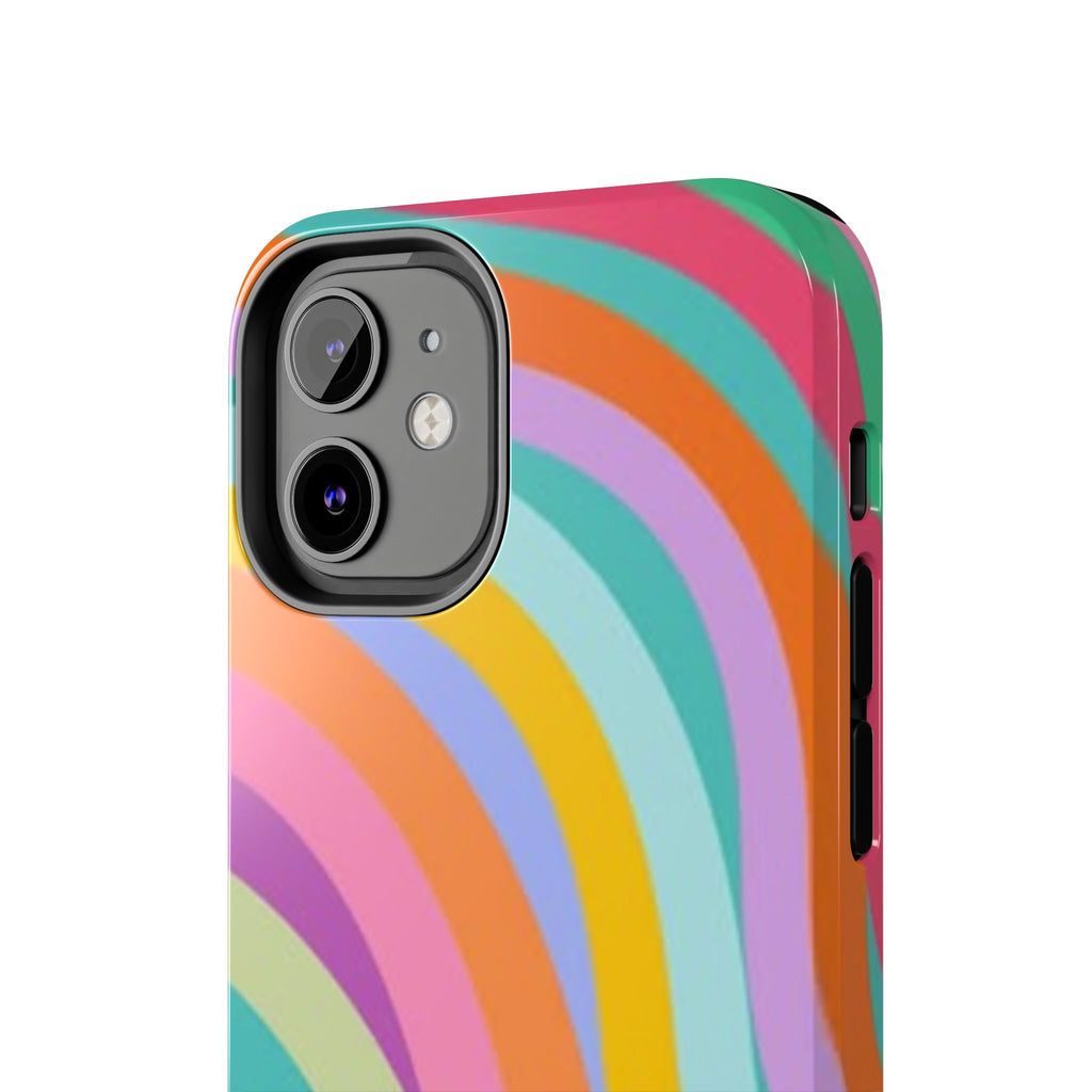 Retro Wavy Rainbow Stripes Phone Case | Colorful Abstract Pattern