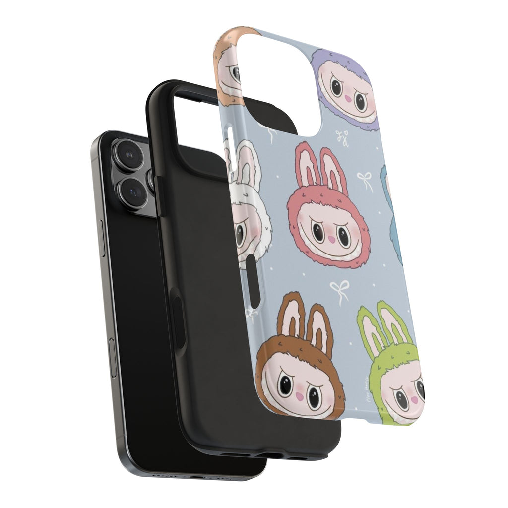 Kawaii Bunny Hood Faces Phone Case | Cute Pattern Pastel Protective Case
