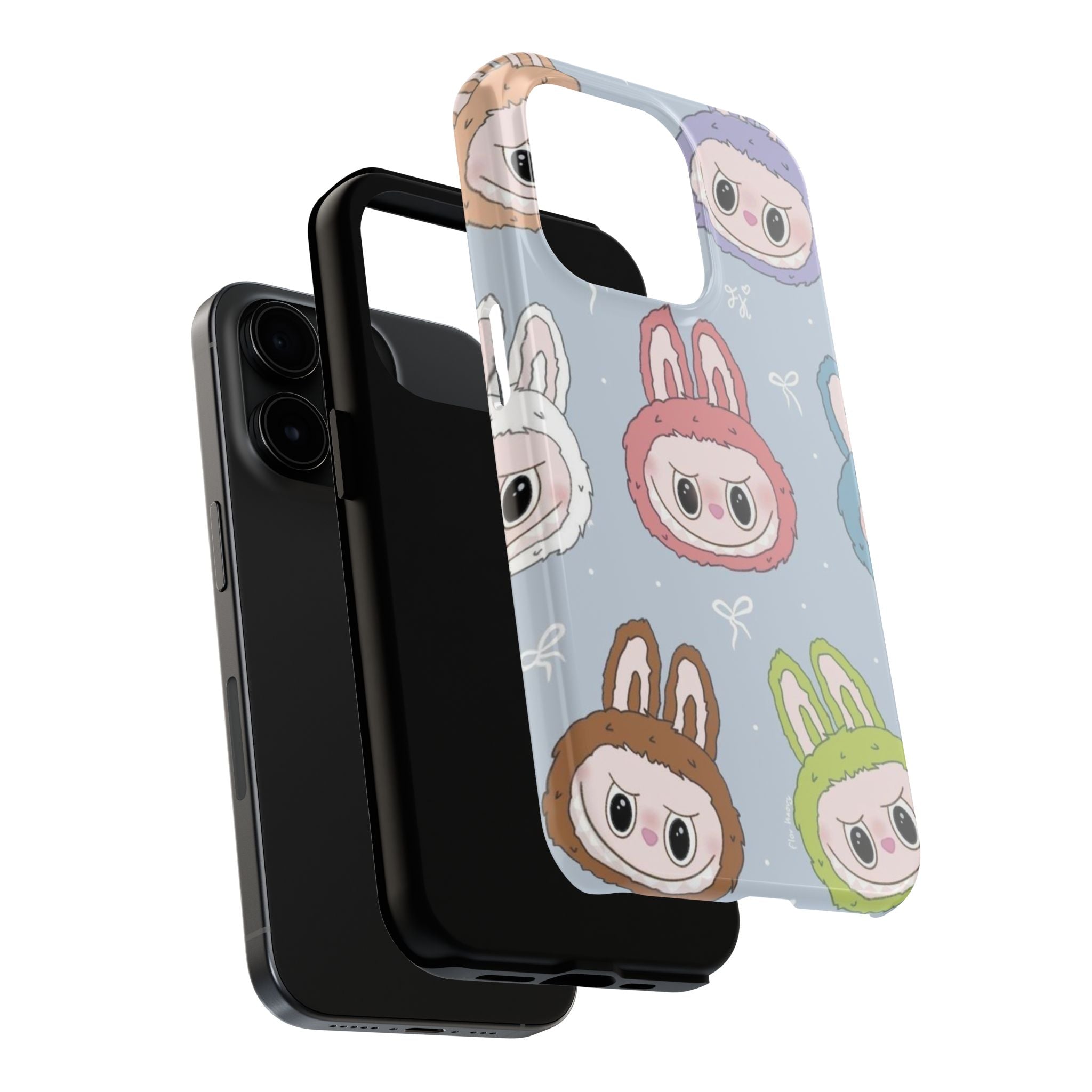 Kawaii Bunny Hood Faces Phone Case | Cute Pattern Pastel Protective Case