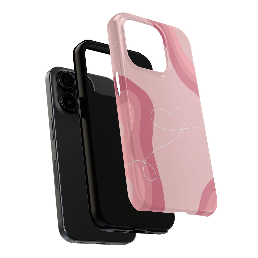 Pink Abstract Waves Heart line art Phone Case | Tough Phone Case
