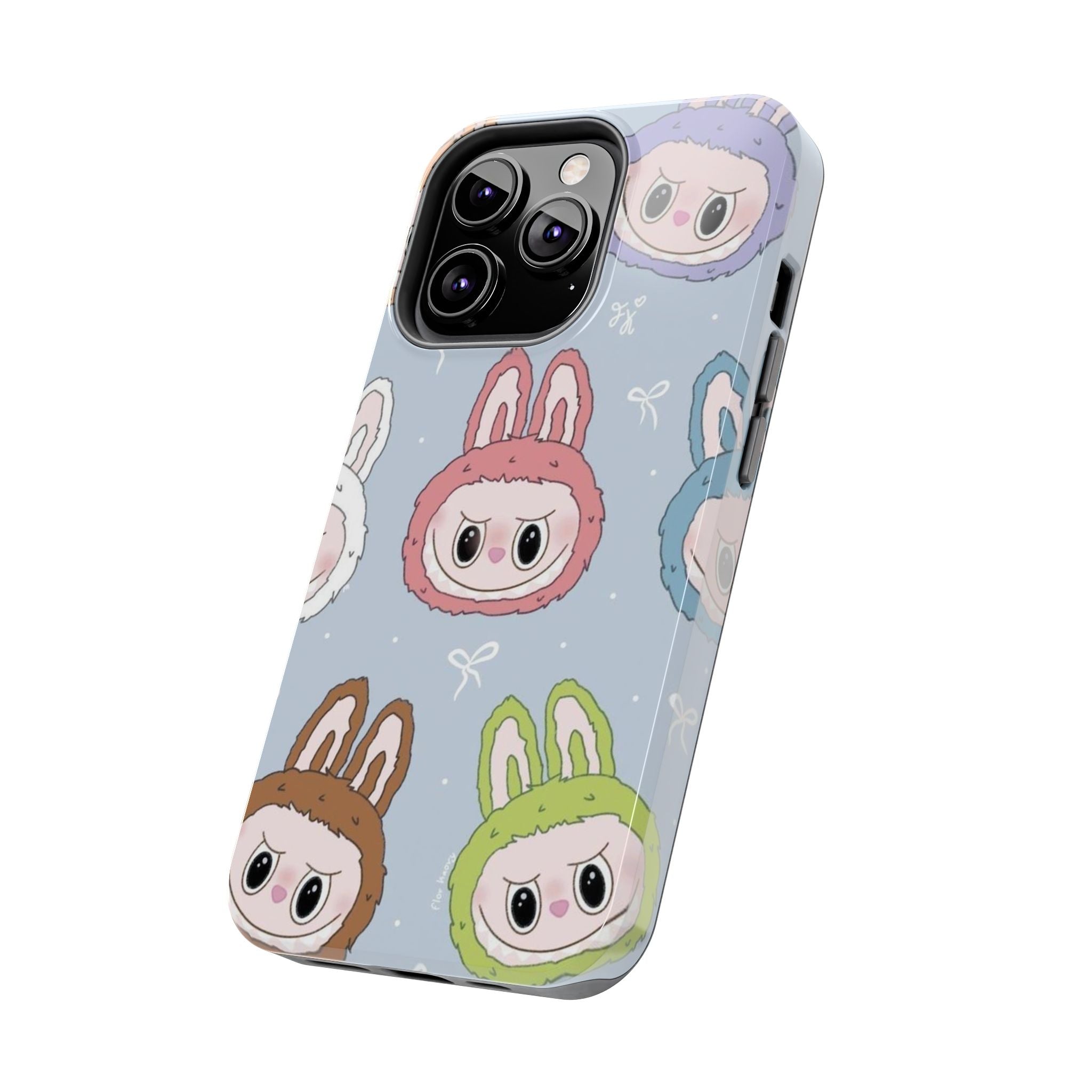 Kawaii Bunny Hood Faces Phone Case | Cute Pattern Pastel Protective Case