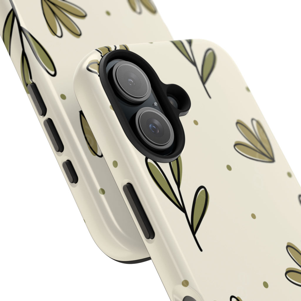 Green Botanical Pattern Phone Case | Olive Leaf Tough Phone Case
