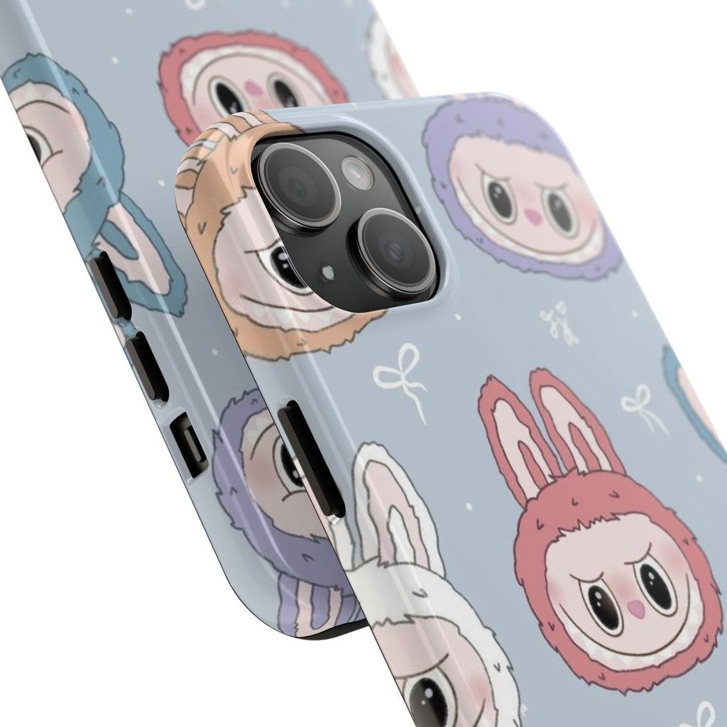 Kawaii Bunny Hood Faces Phone Case | Cute Pattern Pastel Protective Case