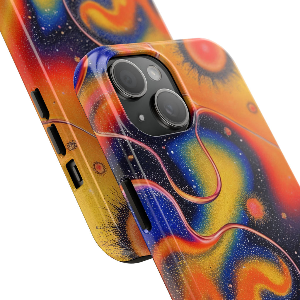 Abstract Swirl Tough Phone Case — Psychedelic Orange & Blue Galaxy Design