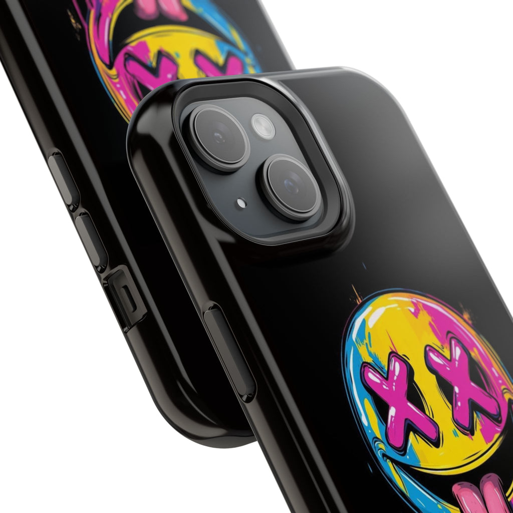 Impact-Resistant Phone Case — Neon Drip Smiley with Tongue Out