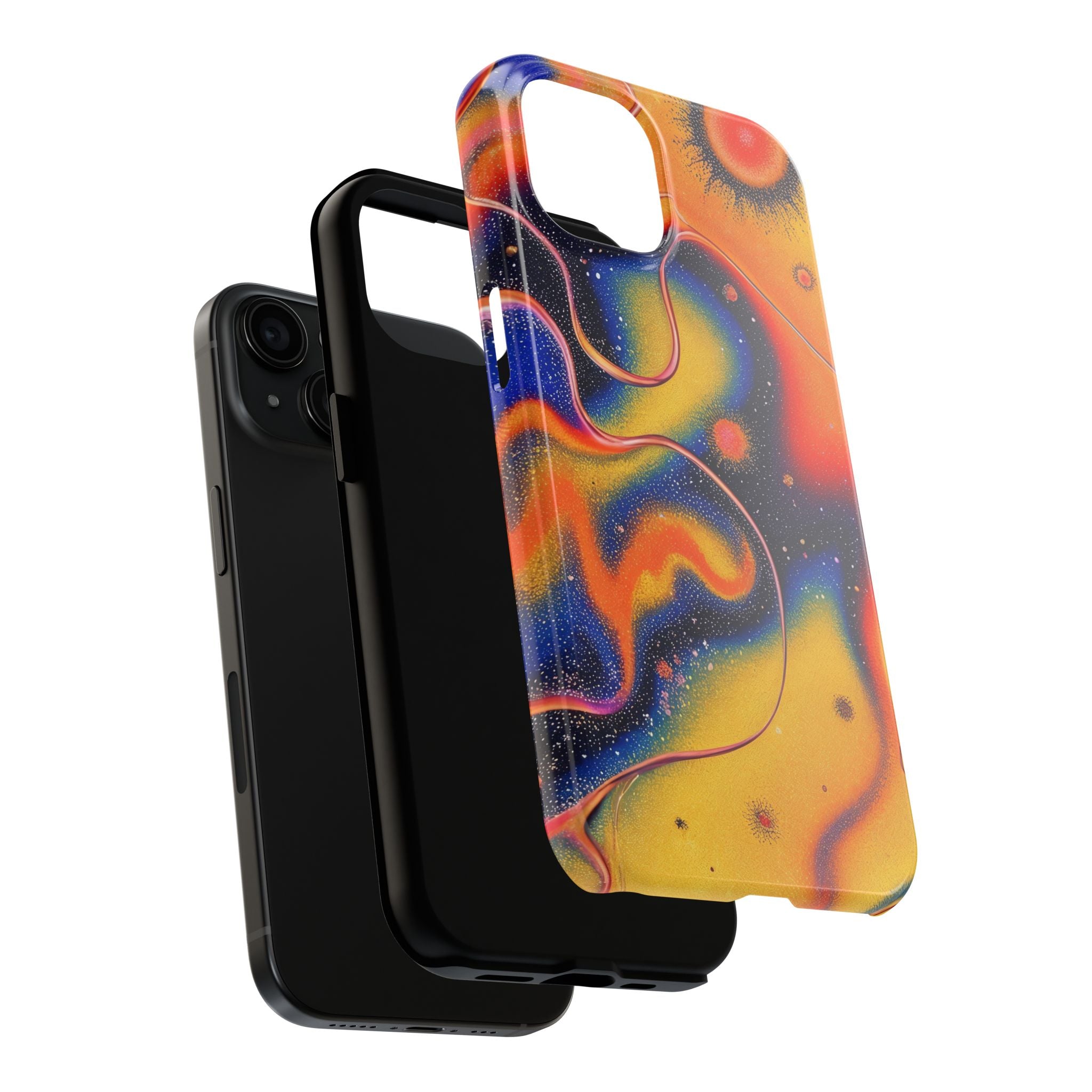 Abstract Swirl Tough Phone Case — Psychedelic Orange & Blue Galaxy Design