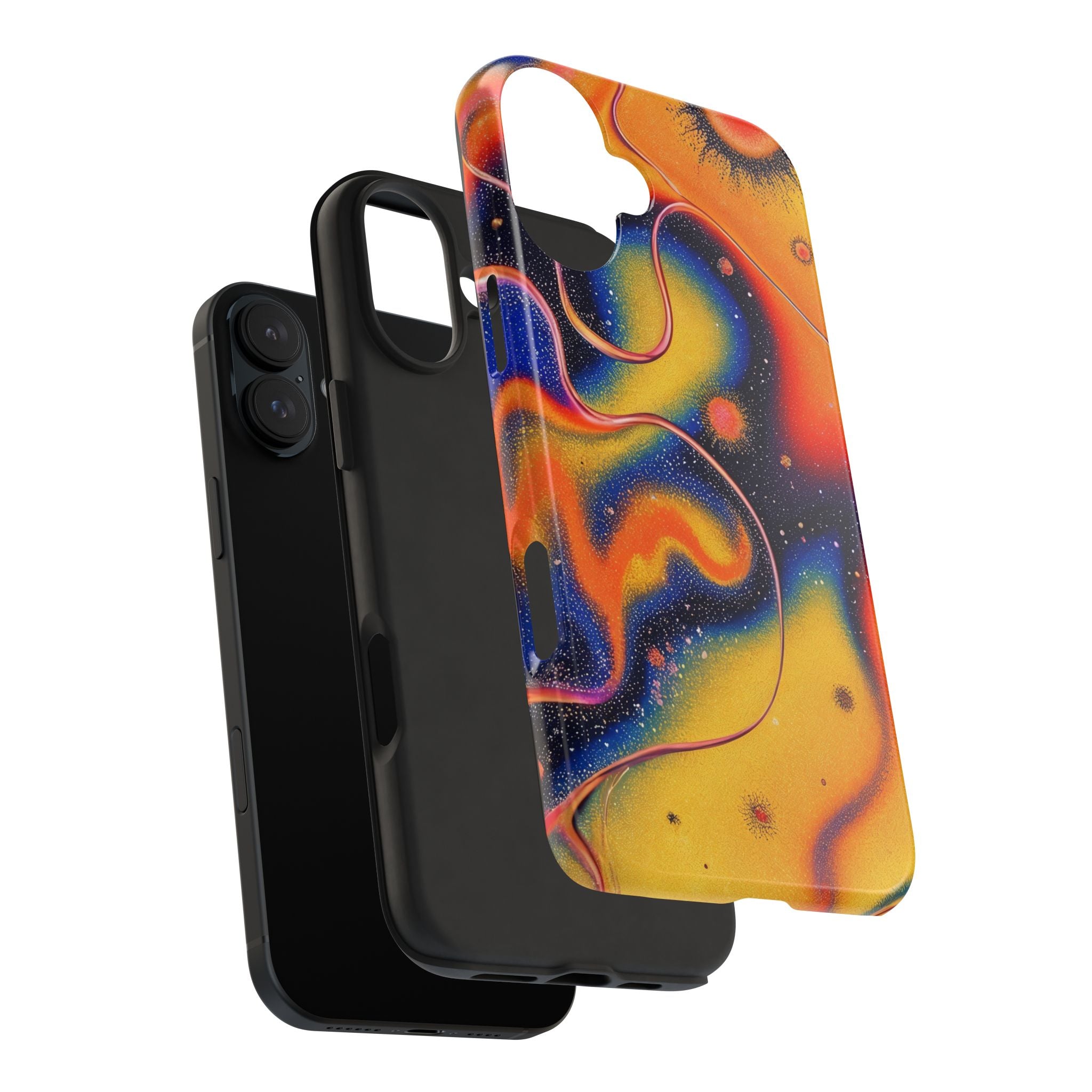Abstract Swirl Tough Phone Case — Psychedelic Orange & Blue Galaxy Design