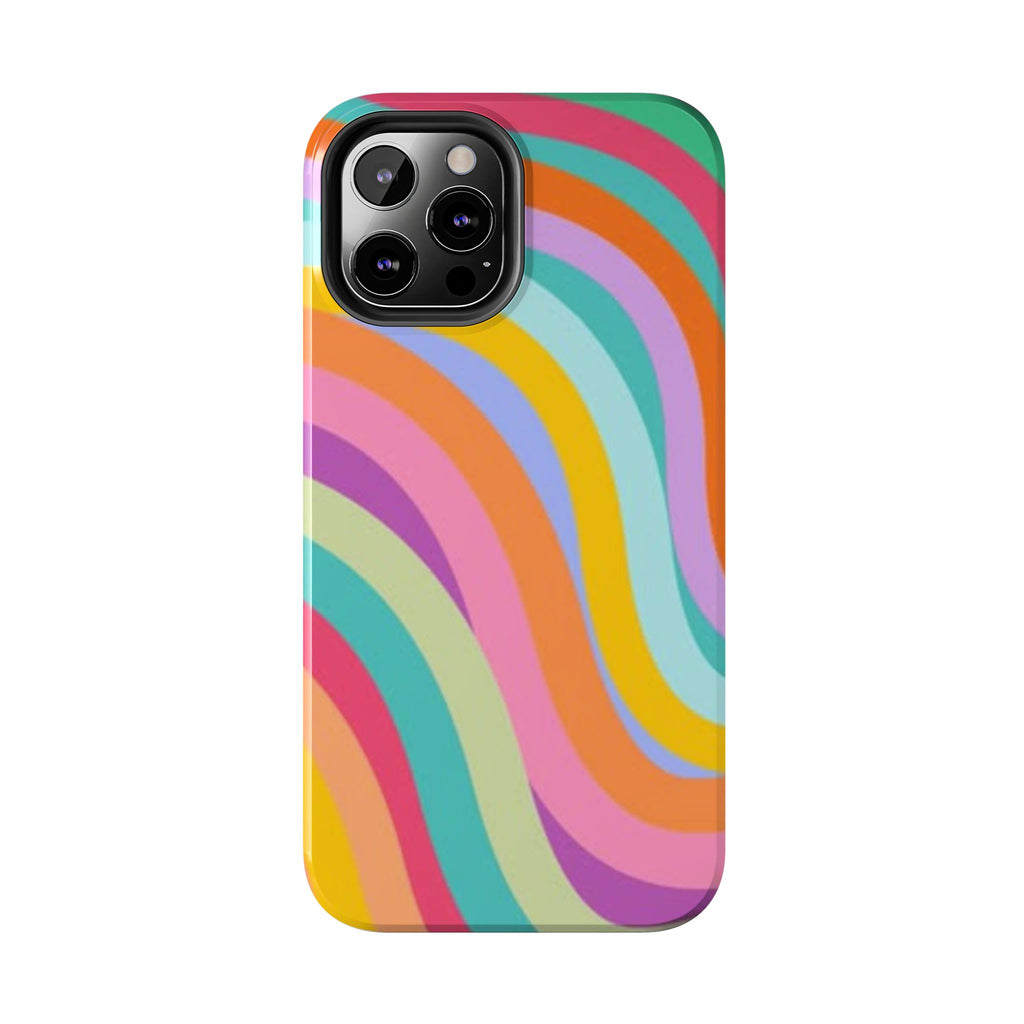 Retro Wavy Rainbow Stripes Phone Case | Colorful Abstract Pattern