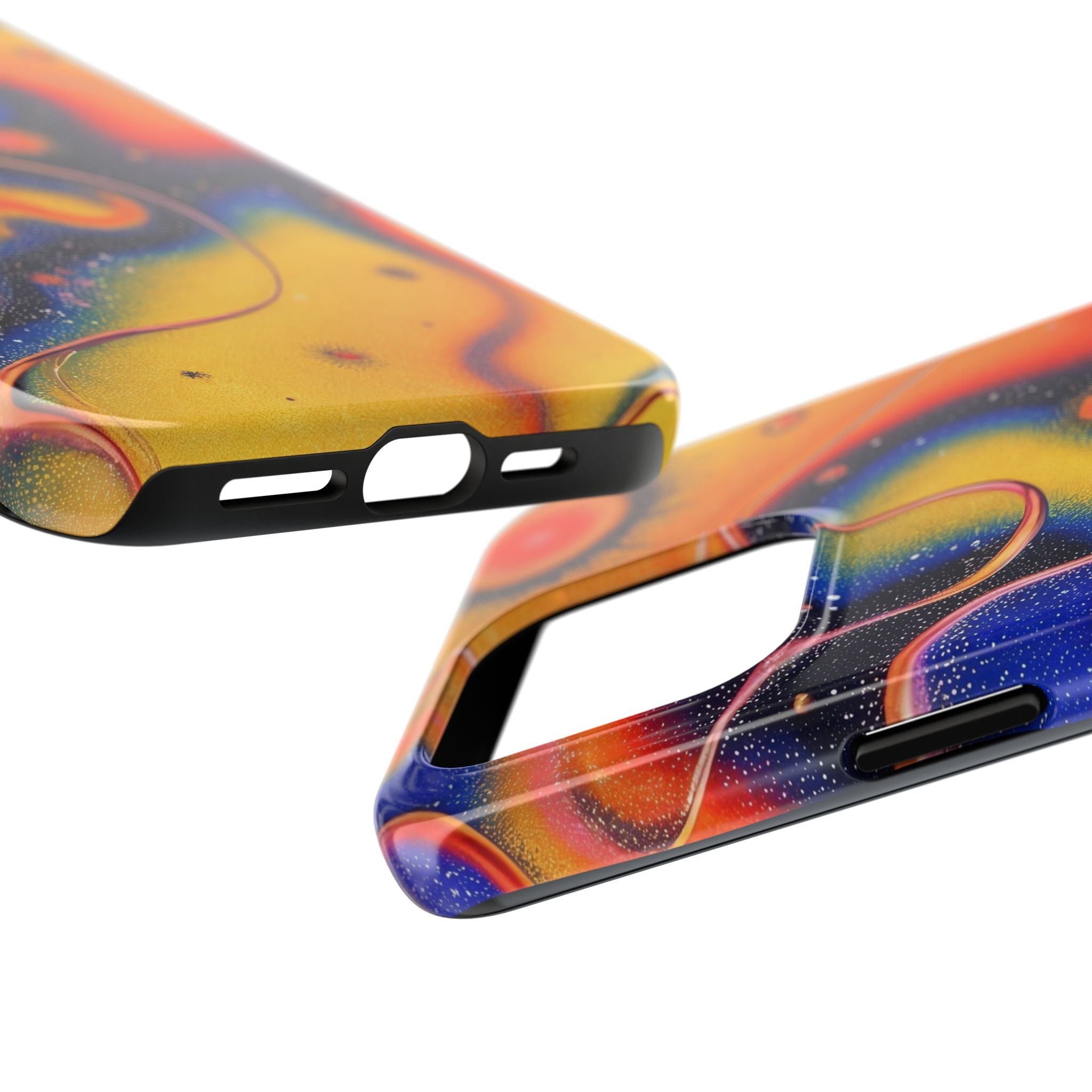 Abstract Swirl Tough Phone Case — Psychedelic Orange & Blue Galaxy Design