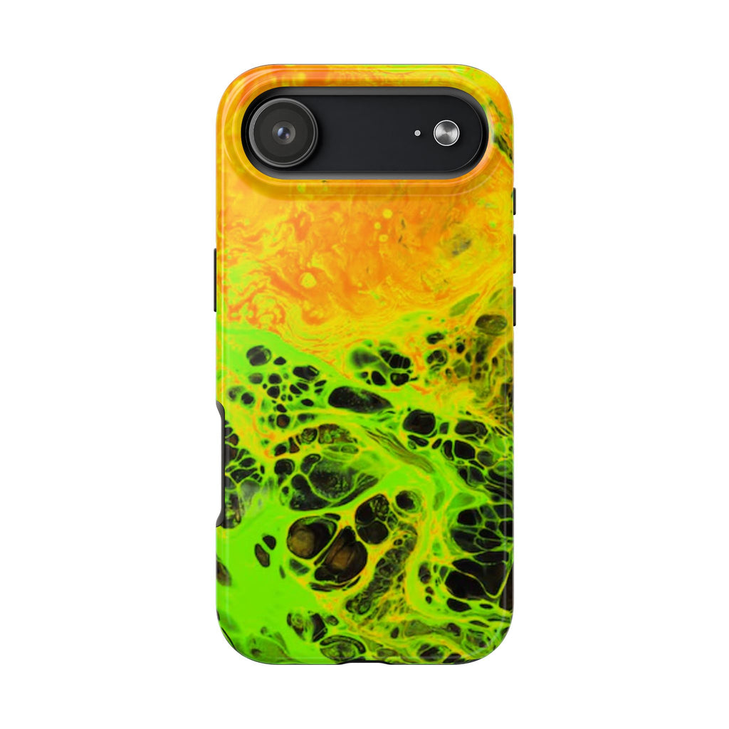 Neon Cell Abstract Tough Phone Case | Green Orange Fluid Art