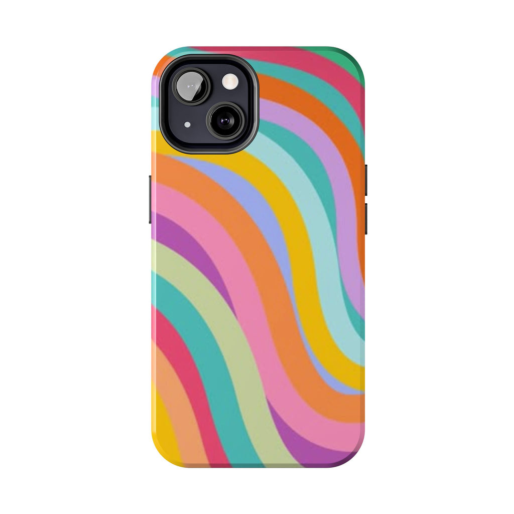 Retro Wavy Rainbow Stripes Phone Case | Colorful Abstract Pattern