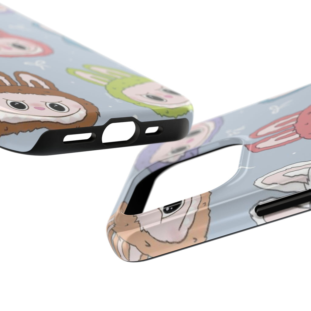 Kawaii Bunny Hood Faces Phone Case | Cute Pattern Pastel Protective Case