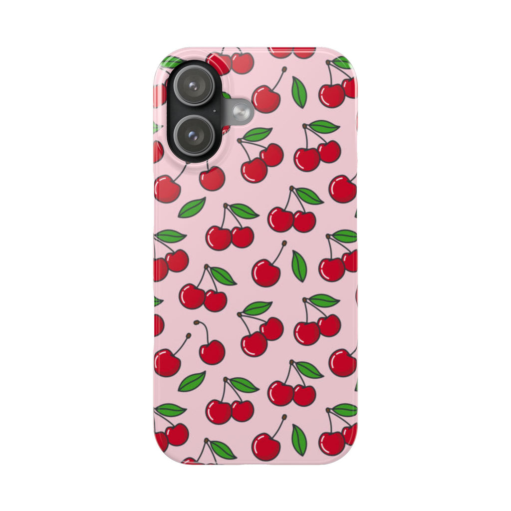Cherry Pattern Slim Phone Case | Pink Cherry Print Phone Case