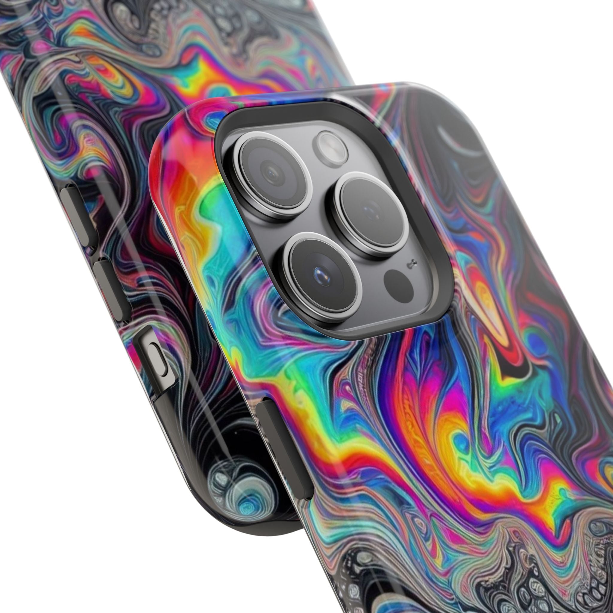 Impact-Resistant Phone Case — Iridescent Psychedelic Swirl