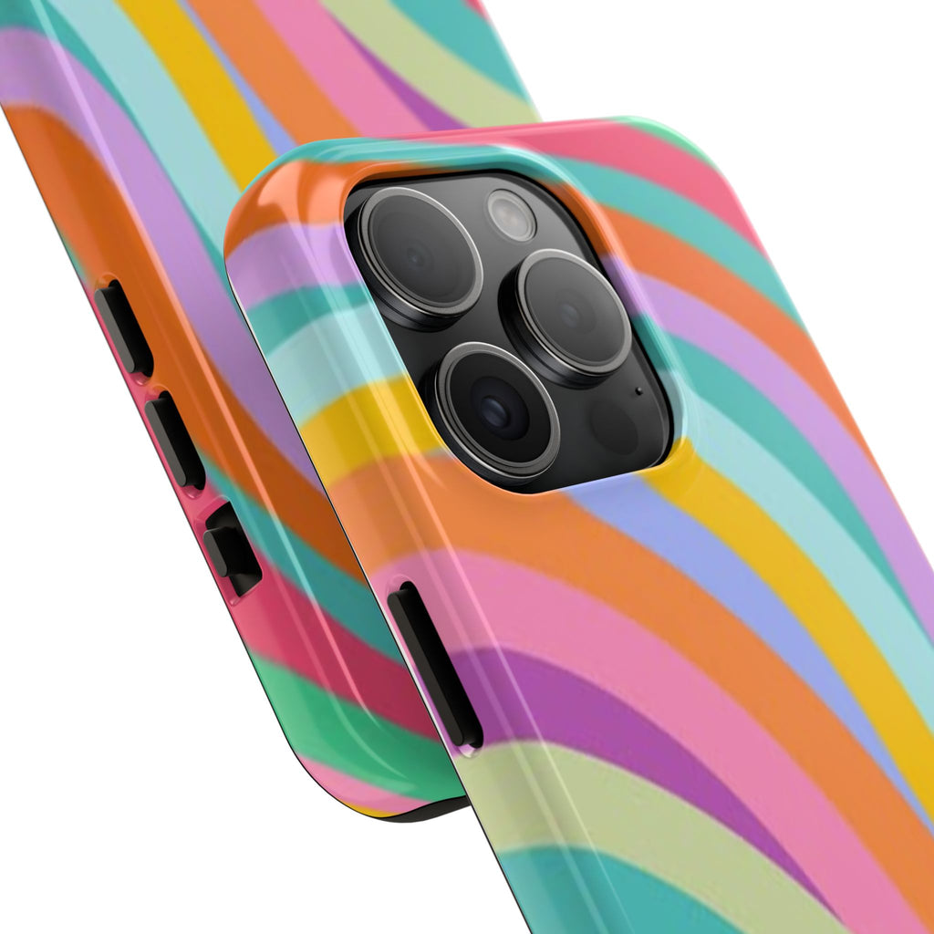 Retro Wavy Rainbow Stripes Phone Case | Colorful Abstract Pattern