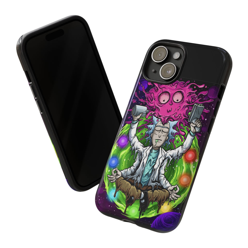 Meditating Scientist Alien Portal phone case | Rick style sci-fi illustration