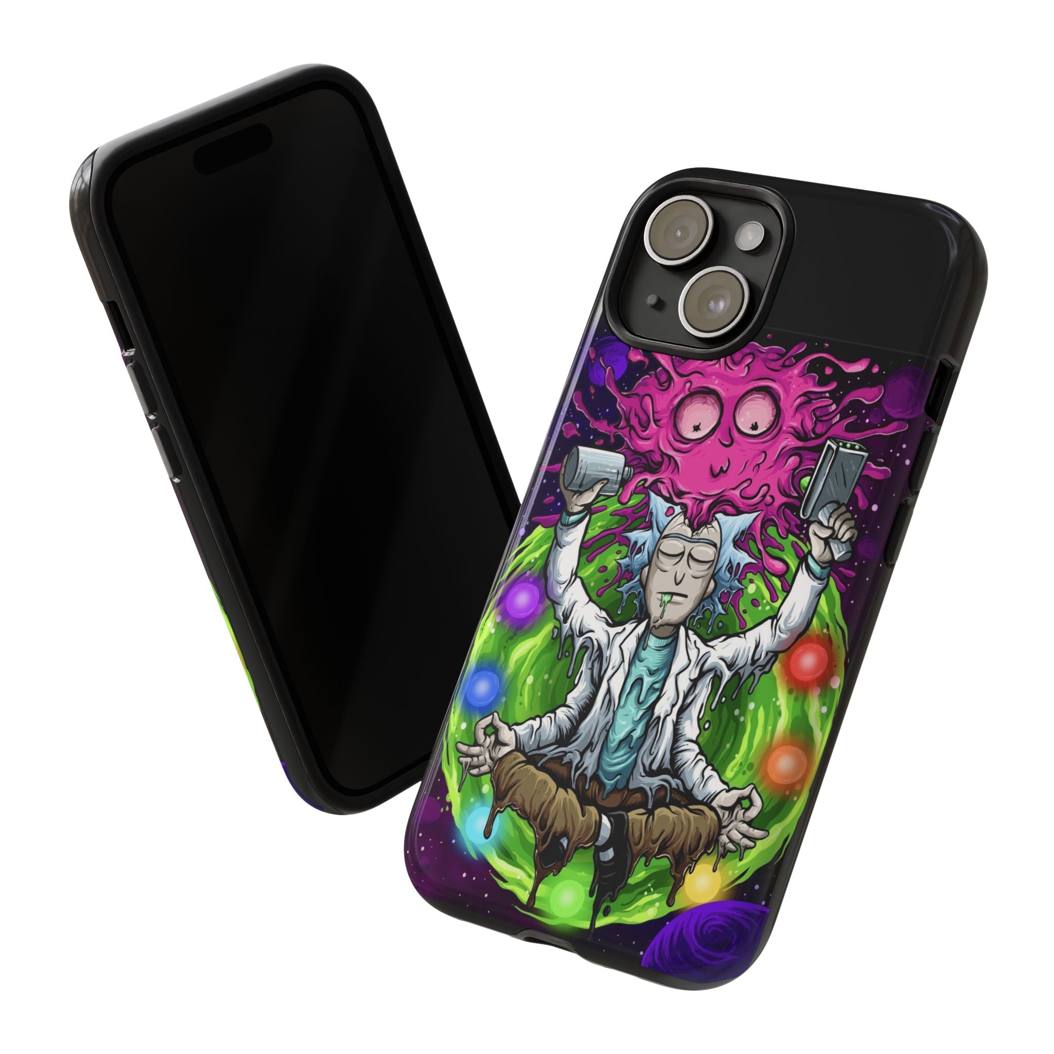 Meditating Scientist Alien Portal phone case | Rick style sci-fi illustration