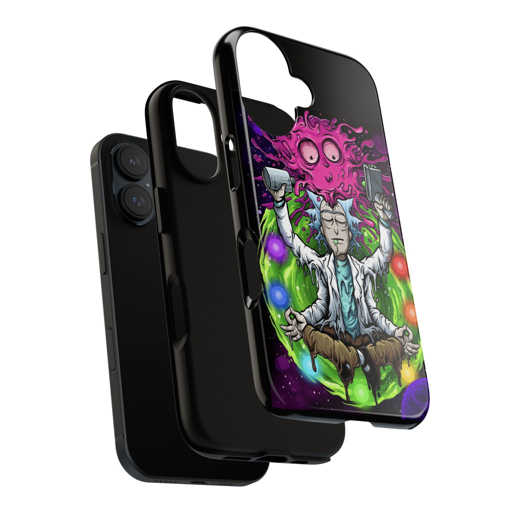 Meditating Scientist Alien Portal phone case | Rick style sci-fi illustration