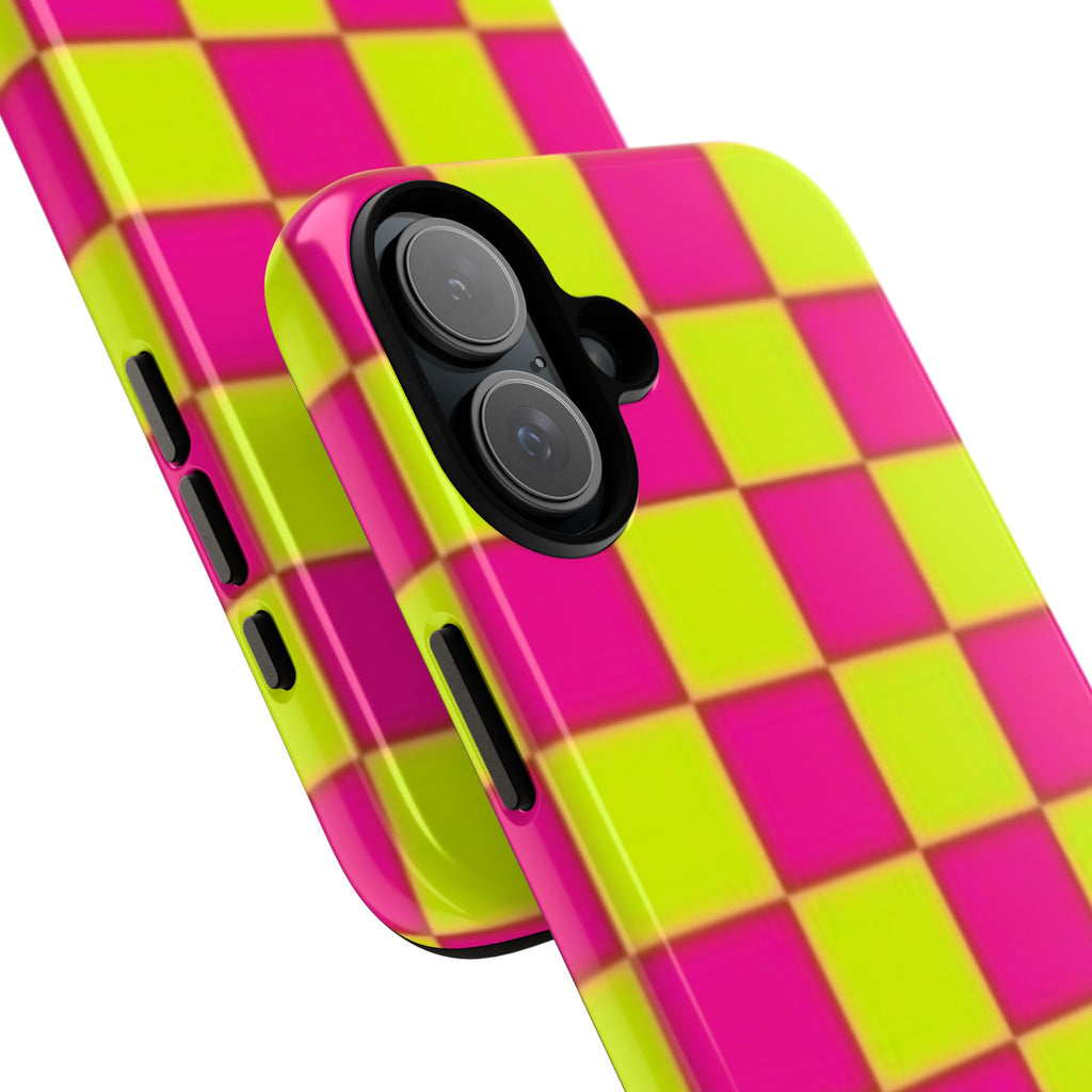 Hot Pink and Neon Yellow Checkerboard Phone Case