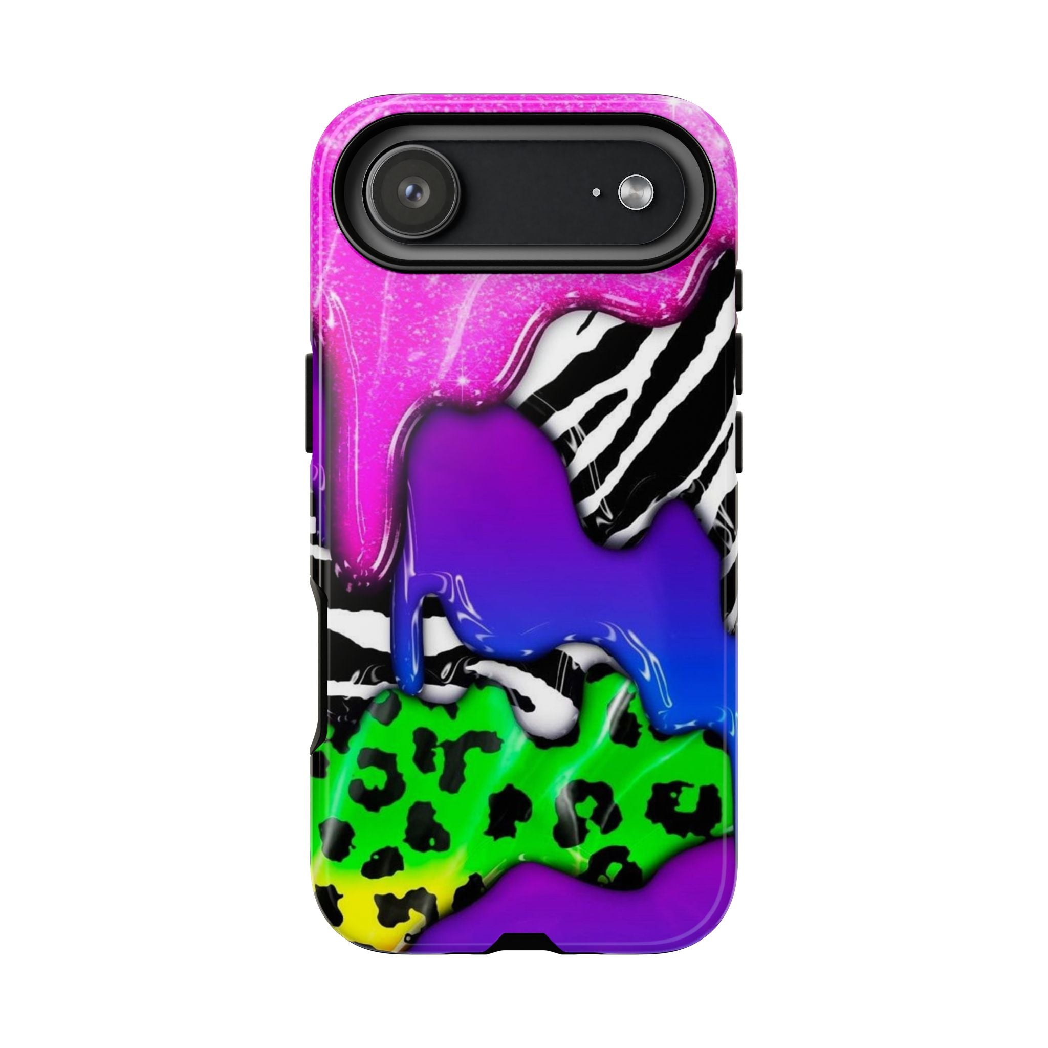 Neon Drip Zebra Leopard Phone Case | Colorful Abstract iPhone Case