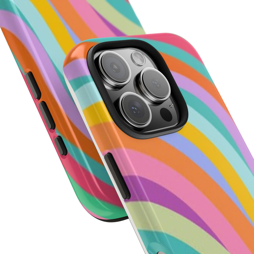 Retro Wavy Rainbow Stripes Phone Case | Colorful Abstract Pattern