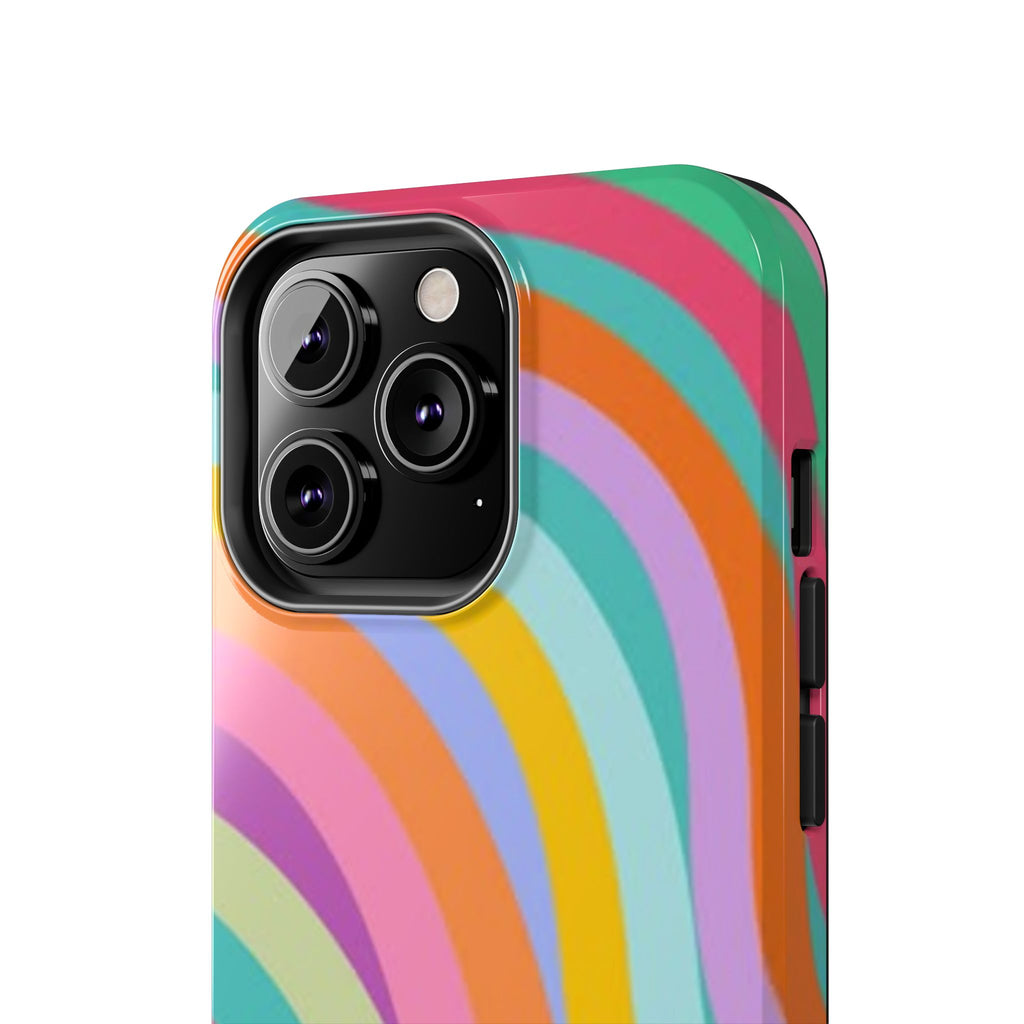 Retro Wavy Rainbow Stripes Phone Case | Colorful Abstract Pattern