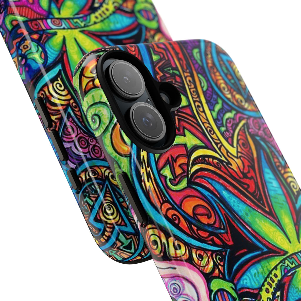 Psychedelic Cannabis Leaf Pattern Tough Case | Colorful Trippy Phone Cover