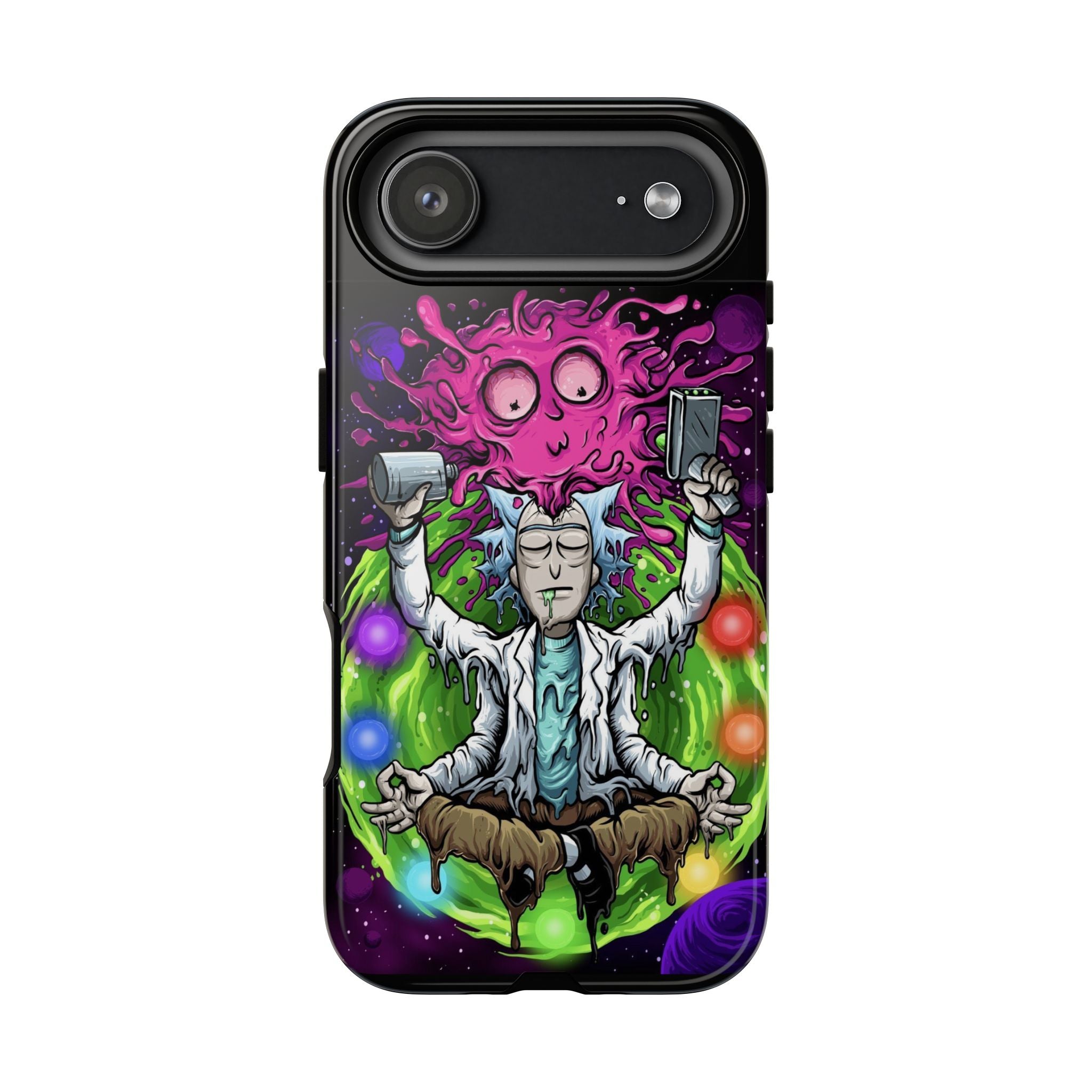 Meditating Scientist Alien Portal phone case | Rick style sci-fi illustration