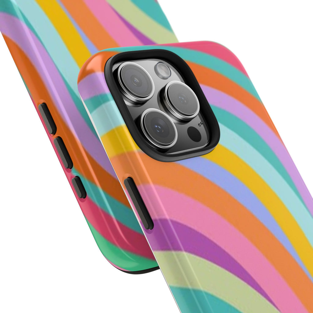 Retro Wavy Rainbow Stripes Phone Case | Colorful Abstract Pattern