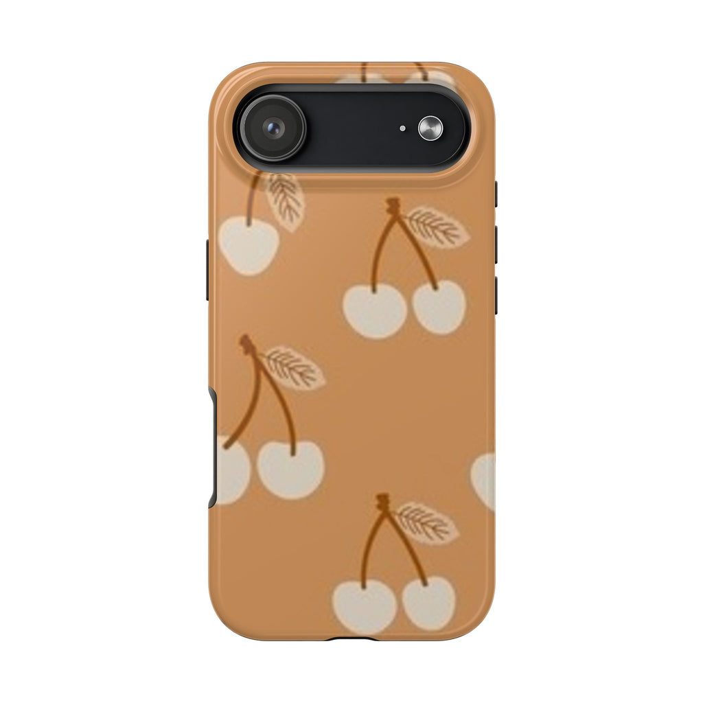 White Cherry Pattern Phone Case | Brown Retro Fruit iPhone Case