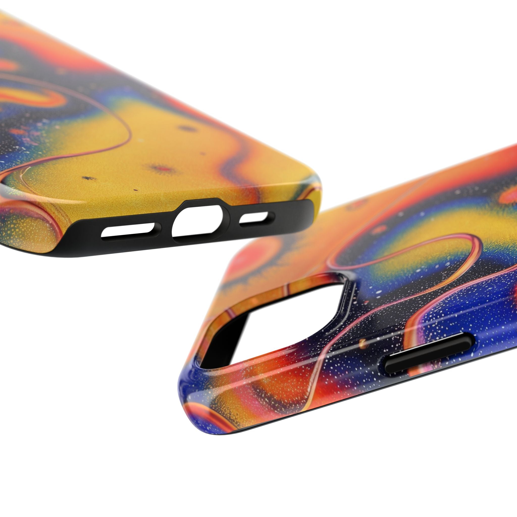 Abstract Swirl Tough Phone Case — Psychedelic Orange & Blue Galaxy Design