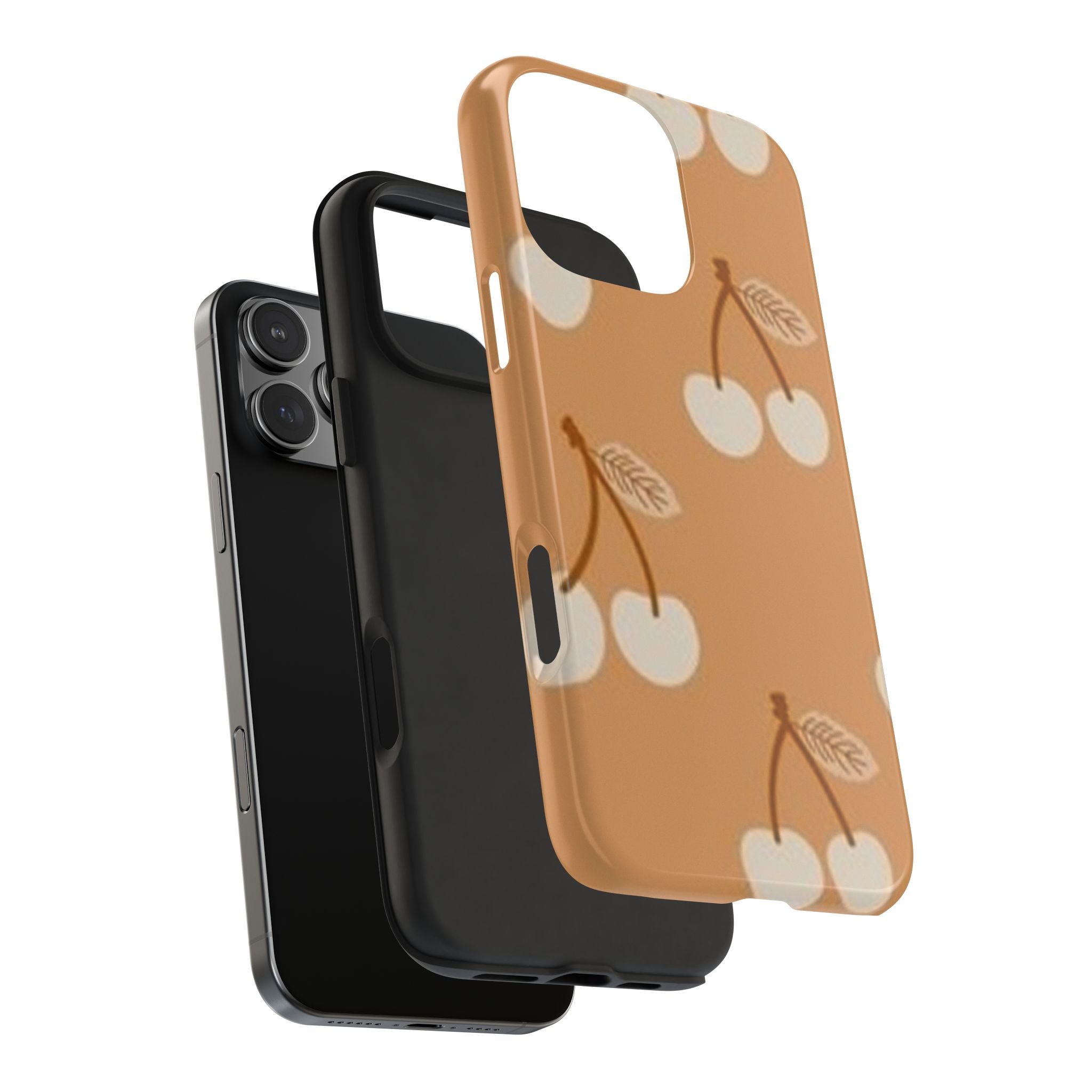 White Cherry Pattern Phone Case | Brown Retro Fruit iPhone Case