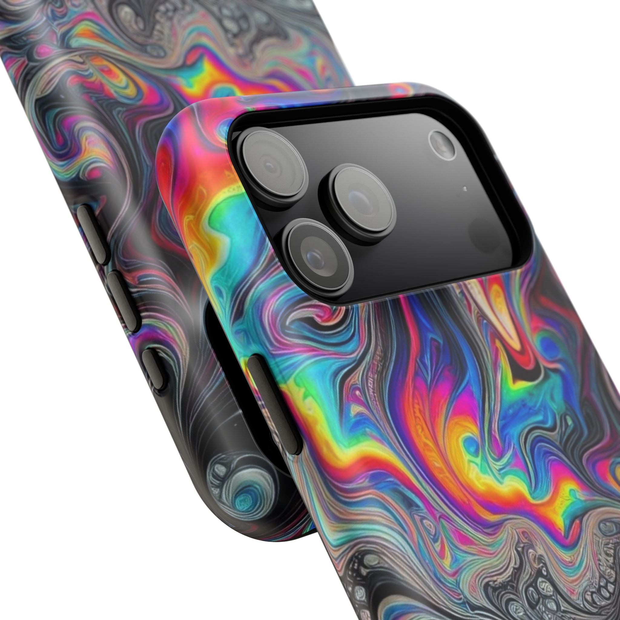 Impact-Resistant Phone Case — Iridescent Psychedelic Swirl