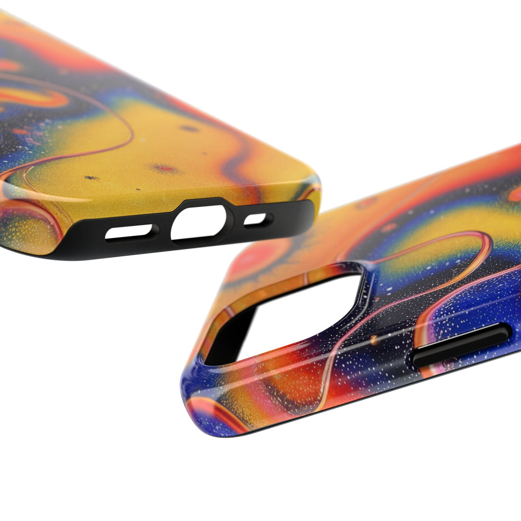 Abstract Swirl Tough Phone Case — Psychedelic Orange & Blue Galaxy Design