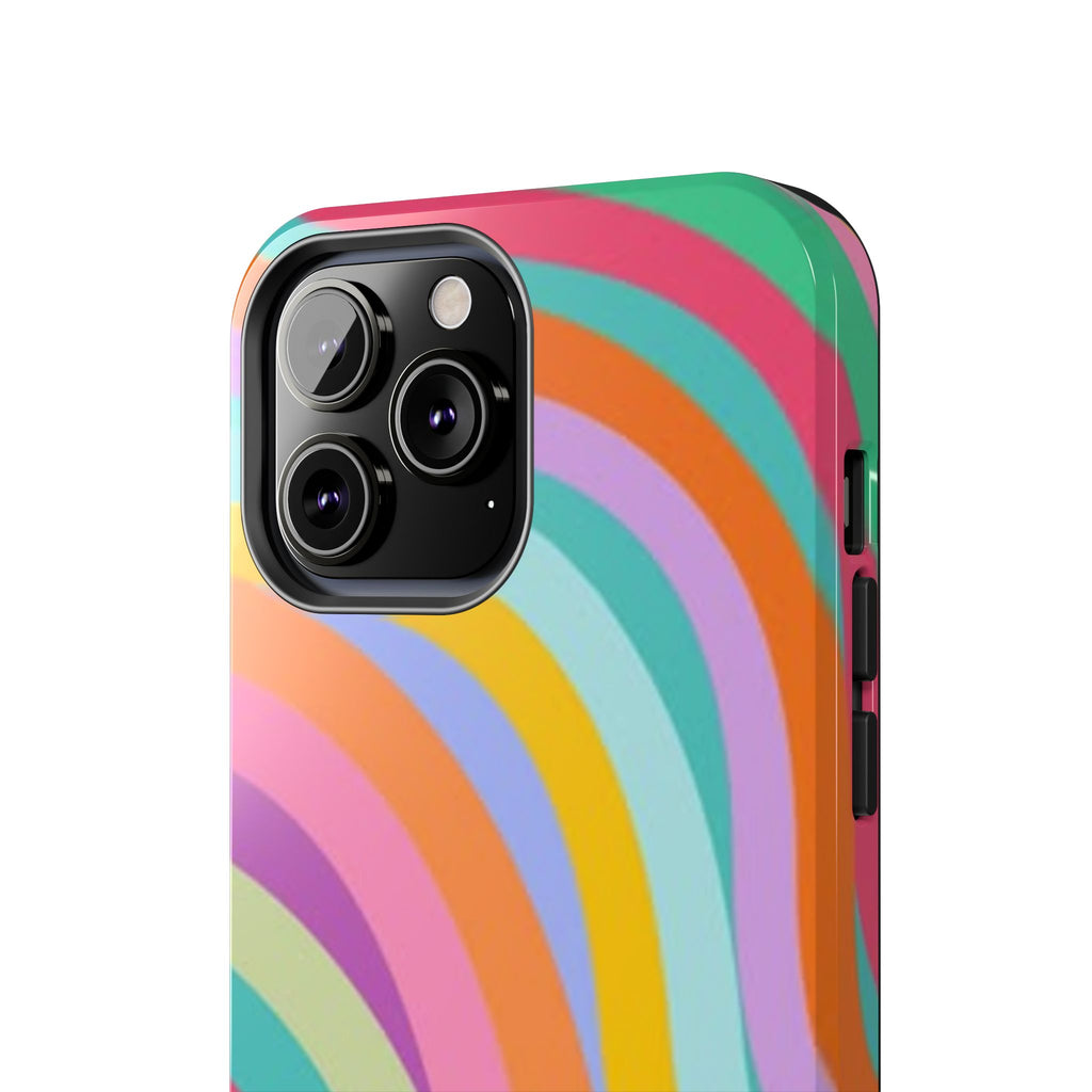 Retro Wavy Rainbow Stripes Phone Case | Colorful Abstract Pattern